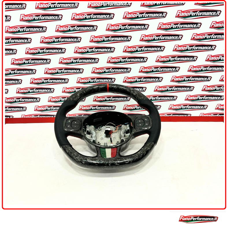 Volante in Carbonio 500 Abarth RESTYLING 2016-2024 NO LED mirino rosso con bandiera centrale